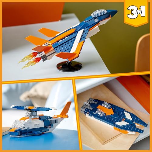 LEGO 31126 Creator 3 en 1 L’Avion Supersonique, Se Transforme en Hélicoptère et en Bateau, Jouet de Construction pour Enfants de 7 Ans et Plus
