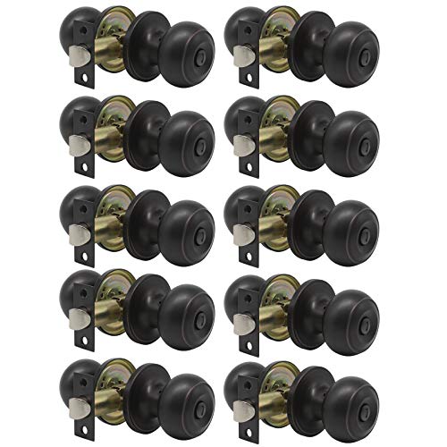Amazing 🔥 Gobrico Oil Rubbed Bronze Round Ball Door Knobs Keyless Privacy Lockset Bedroom and Bathroom Handles,Interior Door Lock Sets for Bed Bath 10 Pack