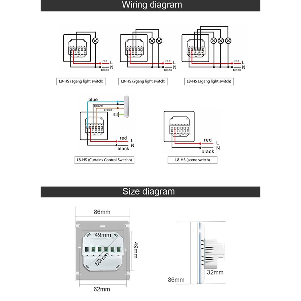 RANRAO Interruptor de Pared WiFi, Interruptor de Pared Inteligente WiFi, Interruptor de luz Inteligente Funciona 4 en 1, Interruptor de luz/Cortina de 3 Bandas, Funciona con Tuya/Homekit,