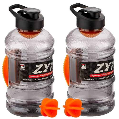 Image of Zyro Pack of 2, Gallon Water Bottle 1.5L with Mixer Ball & Strainer | BPA-Free, 100% Leak-Proof Gym, Office, Travel, Sports & Running Bottle Large Capacity Sipper for Men & Women Orange Combo