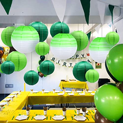 14 Pcs Paper Lanterns, Gradient Colorful Green Round Paper Lanterns Decorative Lantern Lamps, Hanging Paper Lanterns Chinese Tissue Paper Lanterns Indoor Room & Outdoor Party Supplies Decoration #TOP3