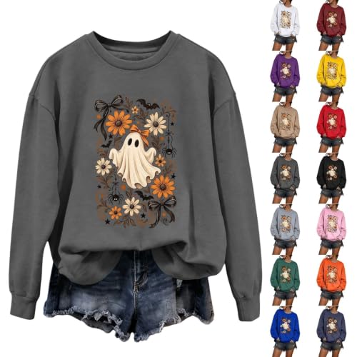 Halloween Sweatshirts for Women Ghost Spooky Season Sweatshirt Dark Gray - image 1