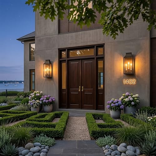 Image of 21 inch Large Classic Outdoor Wall Lantern Light For House Exterior,Handcrafted Old Rust Metal Cage Mounted Pocket Wall Sconce W /Clear Tempered Glass,Waterproof for Porch, Patio, Garage&Front Door E12