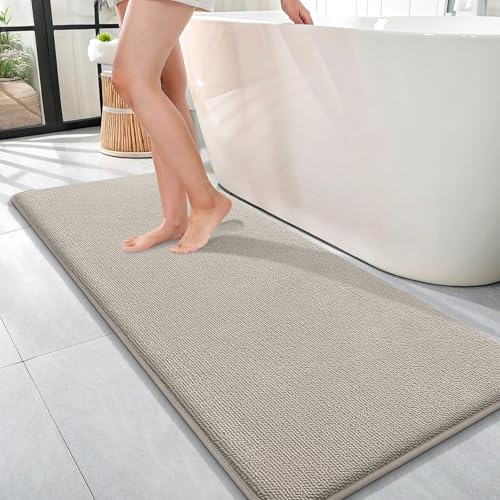 Image of OLANLY Thick Memory Foam Bathroom Runner Rugs 47x17, Extra Soft Absorbent Long Bath Rug, Quick Dry, Non-Slip, Machine Washable Bath Mat for Bathroom, Tub and Shower, Home Decor Accessories, Warm Taupe