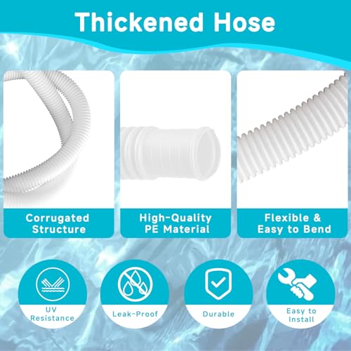 Image of 1.25 inch x 3ft Pool Hose for Above Ground Pools, 1-1 /4 inch Flexible Pool Skimmer Hose Replacement Compatible with Intex, Coleman, Summer Waves, XtremepowerUS, Bestway, Sand Filter Pumps (White, 2 Pack)