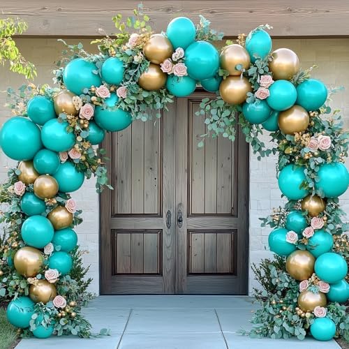 Image of RUBFAC Teal Blue Balloons 129pcs Different Sizes 18 12 10 5 Inch, Latex Turquoise Balloon Garland Arch for Birthday Party Decoration Wedding Engagements Anniversary Baby Shower Party Supplies