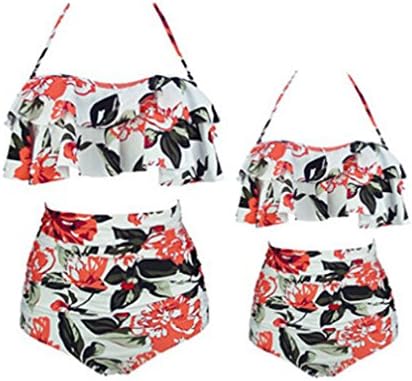 Mommy and Me Swimsuit Family Matching Mom Girls Bathing Suit Swimwear Bikini (M, White-Mom)
