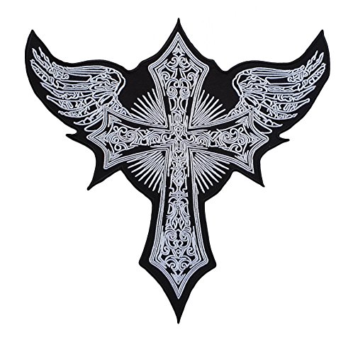 Parche Cruz Cristiana Alas de Angel Biker: 32 cm x 30 XL Tamaño Grande   para Ropa Parches