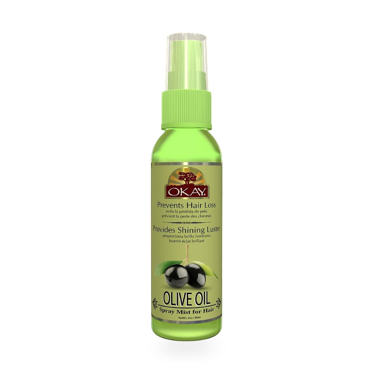 OKAY Olive Spray Mist Oil For Hair Helps Prevents Hair Loss For All Skin&Hair Types, 2 Fl Oz