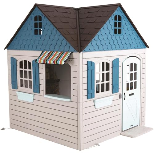 LIFETIME Kunststoff Kinder Spielhaus Kinderspielhaus Indoor Outdoor Gartenhaus Flipper Grau & Blau 186x186x215cm