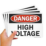 SmartSign (Pack of 4) 5 x7 inch “Danger - High Voltage” OSHA Sticker Labels, 5 mil Laminated Polyester with SuperStick Adhesive, Red, Black and White, Made in USA
