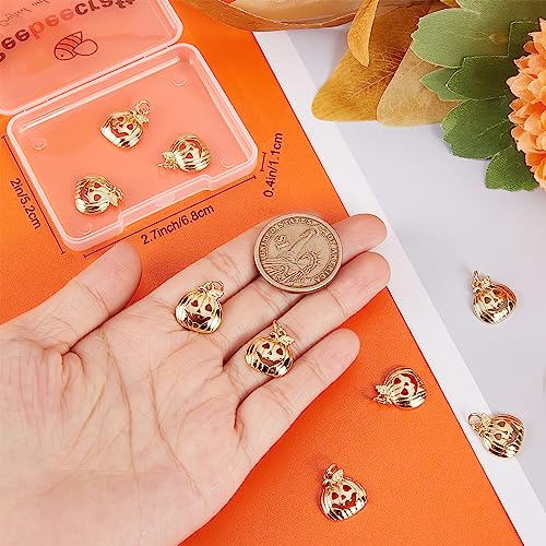Beebeecraft 1 Box 10Pcs Halloween Charms 18K Gold Plated Pumpkin Charms Jack O Lantern Pendant Findings for DIY Key Chain Necklace Bracelets Jewellery Making - Image 3