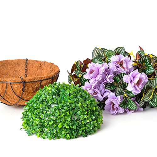 Artificial Hanging Flowers In Basket, Silk Flower With 12 Inch Flowerpot Centerpieces,Hanging Gardenia Basket With Coconut Lining Chain Flowerpot, Outdoor Indoor Patio Lawn Garden Decor(Purple) #TOP4