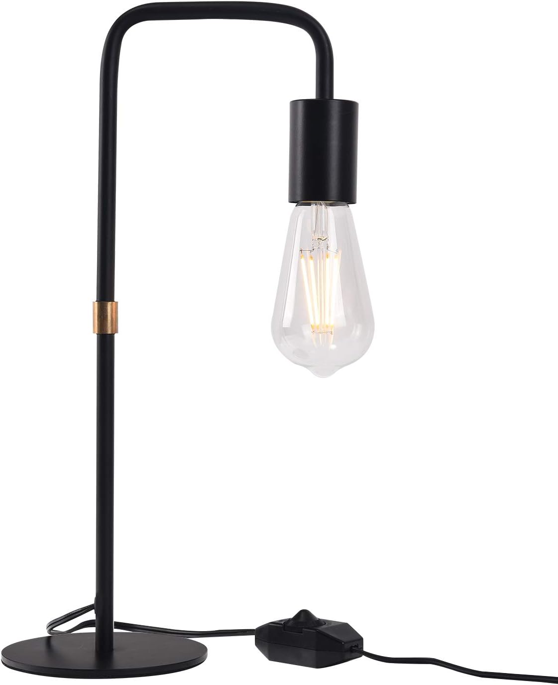 Briever Dimmable Table Lamp, Dimmable LED Desk Lamp, Black Metal Base Nightstand Lamp for Office, Bedroom, Living Room, Dimmable LED Bulb Included