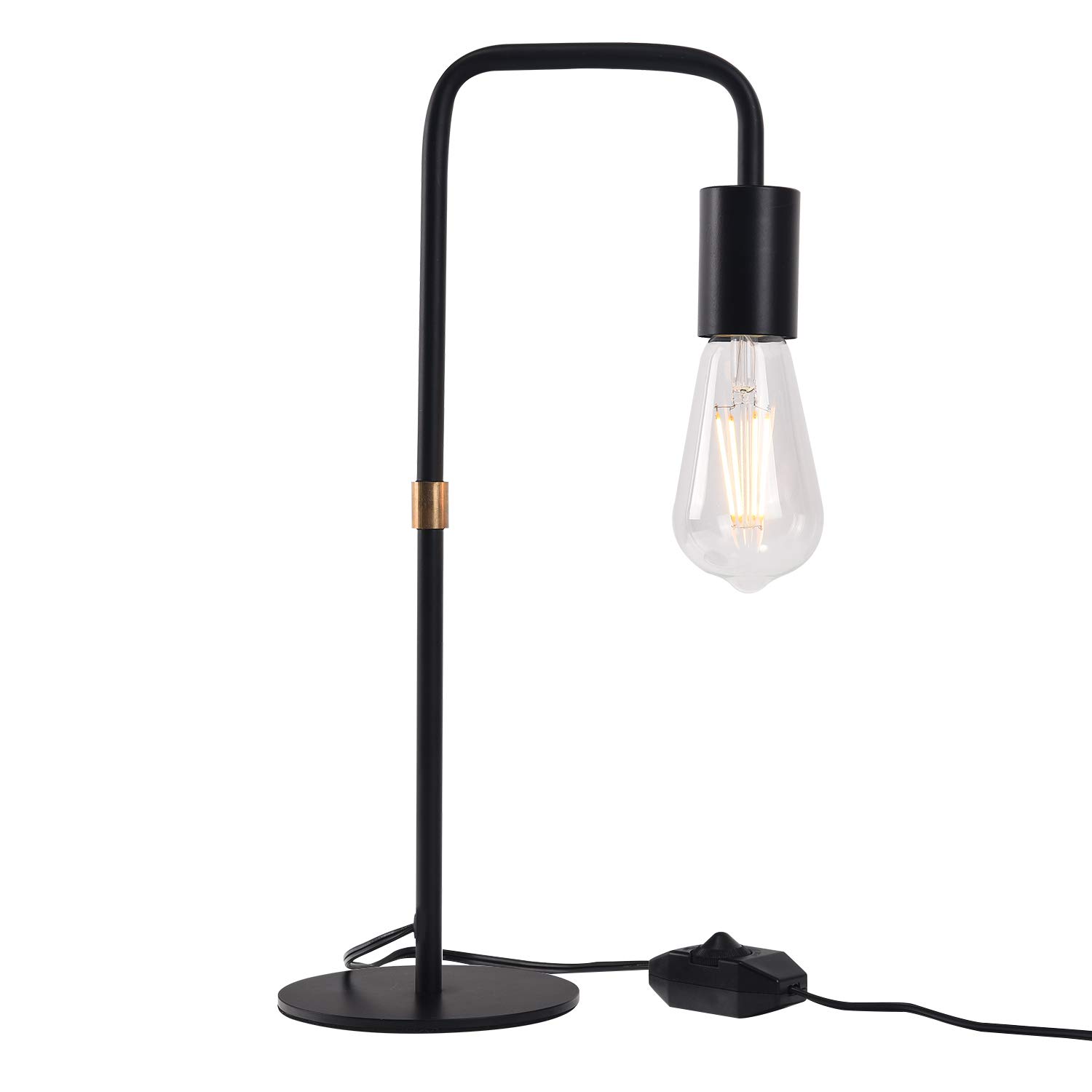 Briever Dimmable Table Lamp, Dimmable LED Desk Lamp, Black Metal Base Nightstand Lamp for Office, Bedroom, Living Room, Dimmable LED Bulb Included