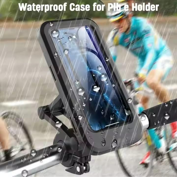 Image of Bike /Scooty Mobile Stand, Waterproof Cell Phone Mount Holder, Universal Bikes Handlebar Sensitive Touch Screen, Fit 4-7.2 Inches All Smartphones Adjustable 360 Rotation Phone Case with TPU (A+)
