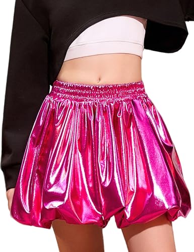 Image of Perfashion Girls Bubble Skirt Metallic Puff Balloon Cute Mini Skorts Dance Outfits with Shorts 4-13Y