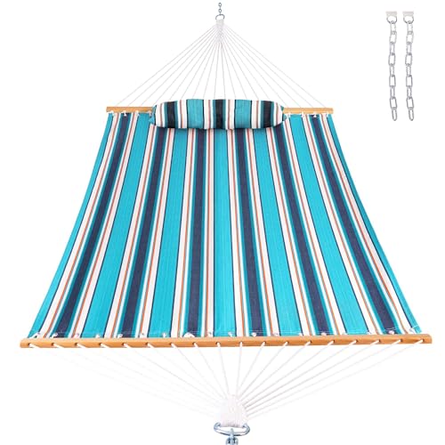Lazy Daze 12 FT Sunbrella Fabric Hammock not Fading with Spreader Bars and Free Pillow Fits for Two Persons, All Weather and Fade Resistant for Patio Yard, 450 lbs Weight Capacity, Token Surfside