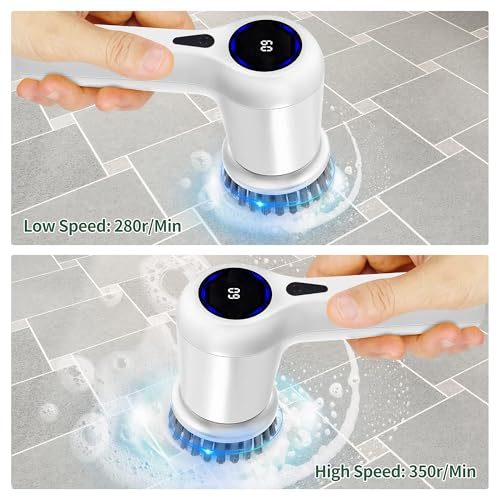 Airlovers electric cleaning brush with dual-speed spin & LED display, 6 replaceable heads, 5-hour run time, the ideal electric scrubber for bathroom, kitchen, bathtub, stove, car, tile, window - Image 4