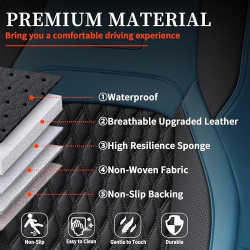 Image of Coverado JK Seat Covers for Jeep Wrangler, Full Coverage Front Waterproof Leather for Cars Automotive Truck Custom Fit for 2013-2017 Jeep Wrangler 2-Door /4-Door (Blue)