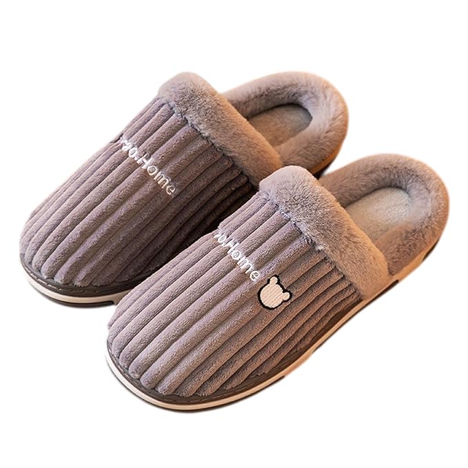 Image of Krystle comfortable slippers, classic memory foam plush house slippers, warm slippers, winter slippers, slippers made of cotton (Gray) (5-11 Years)
