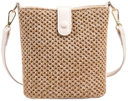 Image of Women 2026 Summer Purse Straw Woven Cross Body Bucket Bag Trendy Shoulder Handbag Casual Tote Travel Beach