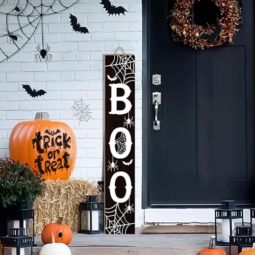 Boo Porch Sign Scary Wooden Sign For Front Porch 47.2 Inches Halloween Vertical Welcome Sign Yard Standing For Patio Front Door Porch Home Decor