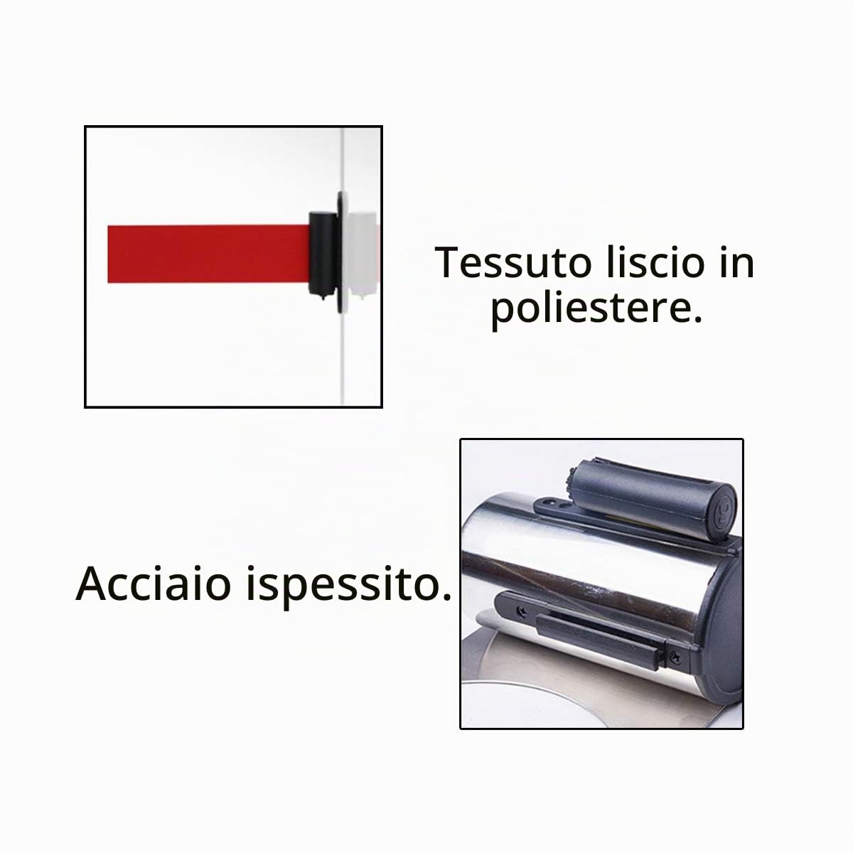 Montaggio a Parete di Sicurezza Barriera,Yueser 2pcs Sicurezza Barriera Cintura Acciaio Inox Nastro Barriera Retraibile Barriera Folla Controllo Nastro per Banca Hotel Museo Fabbrica Cinema