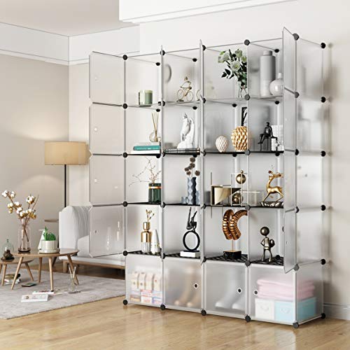 KOUSI Portable Storage Cubes-14 x14 Cube (20 Cubes)-More Stable (add Metal Panel) Cube Shelves with Doors, Modular Bookshelf Units，Clothes Storage Shelves，Room Organizer for Cubby Cube - Thumbnail 3