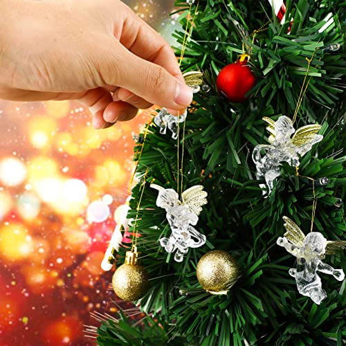 Pretyzoom 24Pcs Christmas Angel Ornaments Crystal Clear Angel With Gold Wings Christmas Tree Hanging Pendants Holiday Decorations #TOP7