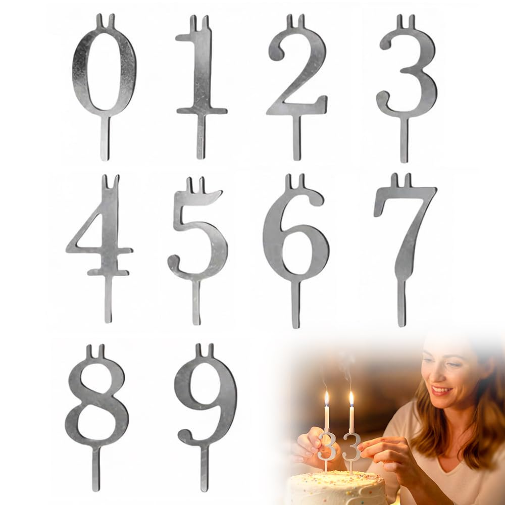 Lot de 3 bougeoirs numériques réutilisables en forme de chiffre en métal pour gâteau d'anniversaire 2026