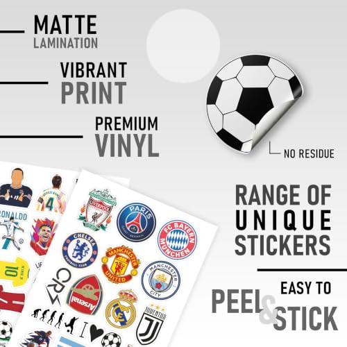 Image of CodersParadise Pack Of 65 Football Soccer Stickers For Laptop, Planner, Diary, Waterproof Residue Free, self adhesive