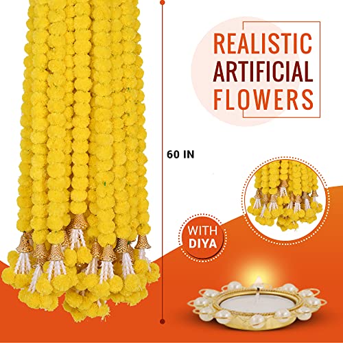 OUTRANK Artificial Marigold Flowers for Decoration Garland with Bell