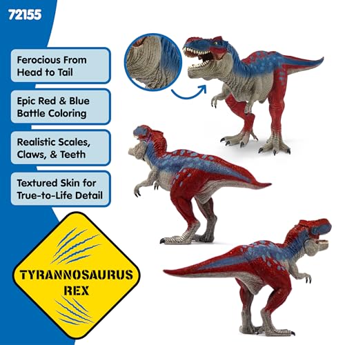 Image of Schleich Dinosaurs - Red and Blue Tyrannosaurus Rex Toy - Kids 4+ | 72155