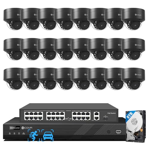 Image of 4COVR 4K PoE 32 Channel Security Camera System AI Human Vehicle Detection, 24Pcs 8MP IK10 Vandal-Proof Dome IP Camera IP67 with Mic, 4K UHD NVR 8TB HDD, Commercial Surveillance Outdoor, LY54AB8M3224