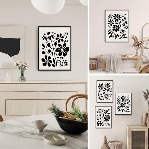 SERIMINO Black and White Wall Art Framed Bedroom Decor Aesthetic, Botanical Floral Canvas Wall Art for Living Room Boho, Set of 3 Flower Market Prints Farmhouse Wall Decor,12 x16 inch
