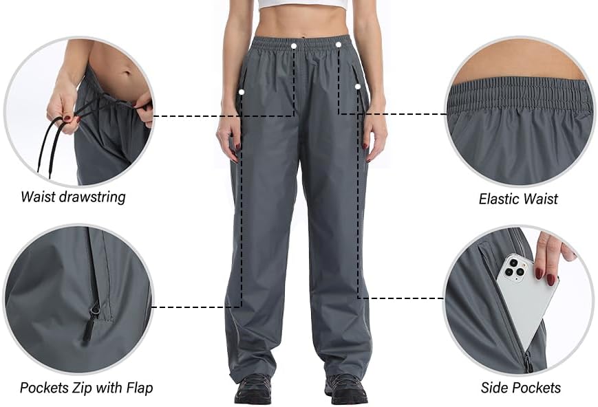 Ourcan Over Pants Rain Pants Women Waterproof Pants Lightweight Breathable Hiking Cycling Outdoor with Pocket - Image 4