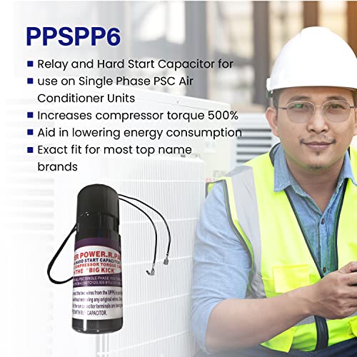 Ppspp6 Relay And Hard Start Capacitor, Ac Capacitor For Use On Single Phase Psc Air Conditioner Units, Compatible With Supco Oem Spp6, Saves Time, Effort And Maintenance Costs #TOP5