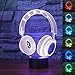 Produktbild 3D Kopfhörer Optische Täuschungen Lampe 7 Farben Touch Schalter Illusion Nachtlicht Für Schlafzimmer Dekoration Hochzeit Geburtstag Weihnachten Valentinstag Geschenk
