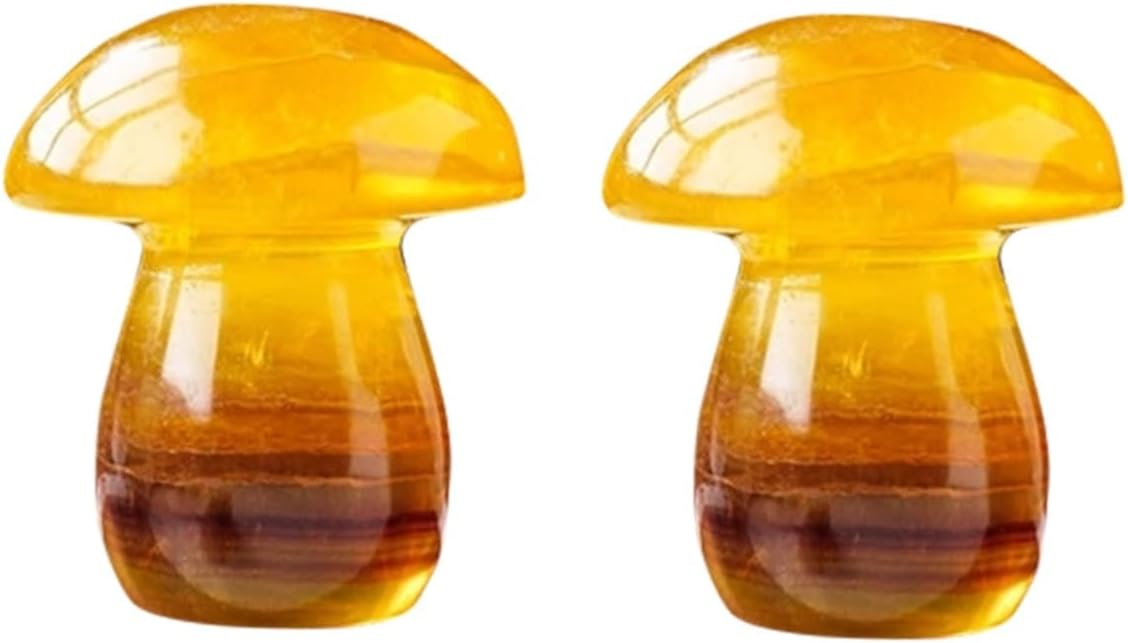 2pcs Crystal Mushroom Ornament Natural Fluorite Decor for Home Garden Rustic Micro Adornment with Details for Outdoor Spaces Table Display