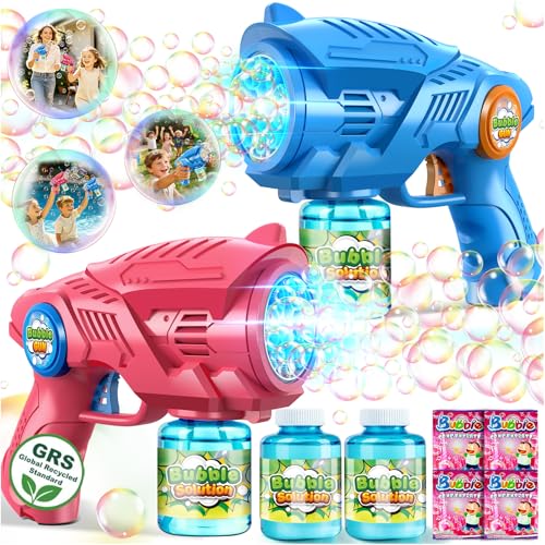 Bubble Gun Mchaine Toys for Kids: Automatic Bubble Blaster with 2 Bottles Refill Solution - Bubble Maker for 3-8 Year Old Boy Girl Kids, Outdoor Toys for Easter Birthday Wedding Party Gift (Blue, Red)
