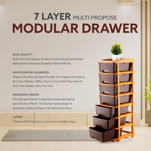 Image of TEKCOOL Plastic Drawer Organizer Self Standard Rectangular Multi Purpose Modular Drawer System Large Chest of Drawer Organizer for Home Office,Product Dimension When assembeled (7XL, Coffee);