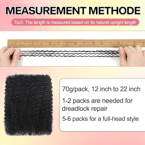 BDSL Afro Kinkys Bulk Human Hair 14 Inch Afro Kinky-Curly Human Hair Bulk for Twist Dreadlock Extensions Locs Repair Soft 4C Curly for Braids 2 Bundles 70 g (Natural Black, 14Inch) - 5