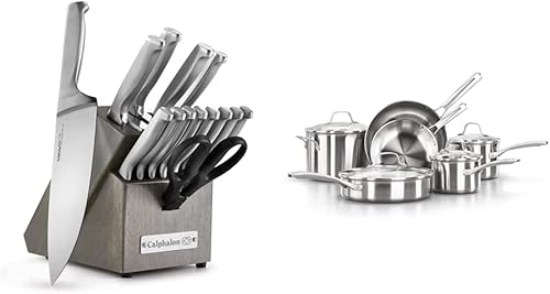 Miniatura 8 de Calphalon Juego de cuchillos de cocina con bloque autoafilable, juego de 15 piezas y utensilios antiadherentes para hornear, juego de 10 piezas