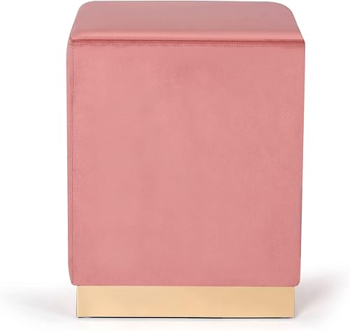 Miniatura 6 de Homebeez Taburete otomano cuadrado rosa de 14.6 pulgadas de ancho con ribete dorado, taburete acolchado suave y compacto, ideal para la sala de