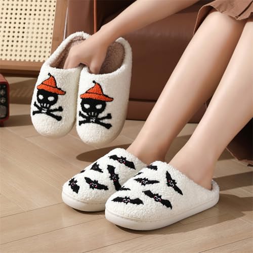 Image of Womens Mens House Slippers Retro Comfy Warm Plush Slip on Fluffy Memory Foam Home Sippers for Winter Indoor Outdoor