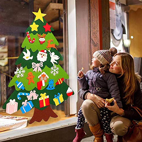LANGYA Conjunto de árvore de Natal de feltro 3D, kit faça-você-mesmo com 25 ornamentos, decoração de