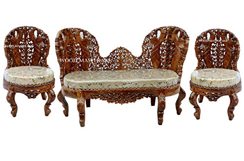 Image of Luxury Wooden Teakwwood Five Seater Sofa Set for Living Room (Honey Brown) Solid Wood Outdoor Chair 5 Seater Sofa | (19)