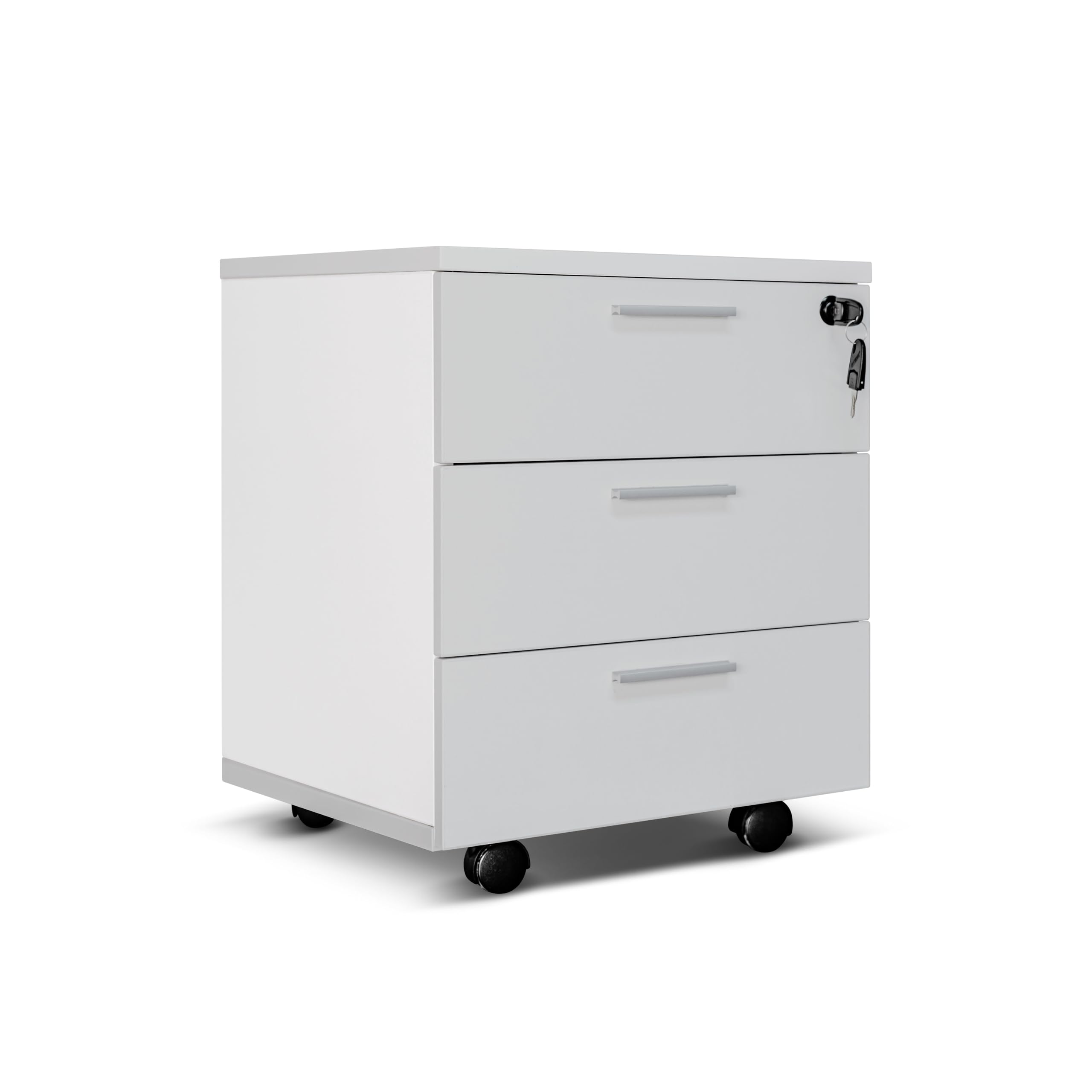 Cassettiera da Ufficio con Rotelle, Mobile con Tre Ampi Cassetti - Già Montata, Elegante e Pratica Soluzione per Organizzare Documenti e Accessori nel Tuo Spazio di Lavoro (Grigio)