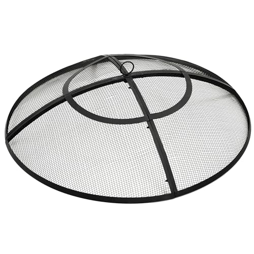 Sunnydaze Round Fire Pit Spark Screen - Outdoor Fire Pit Screen with Handle - Heavy-Duty Steel Metal Mesh - 22 Diameter